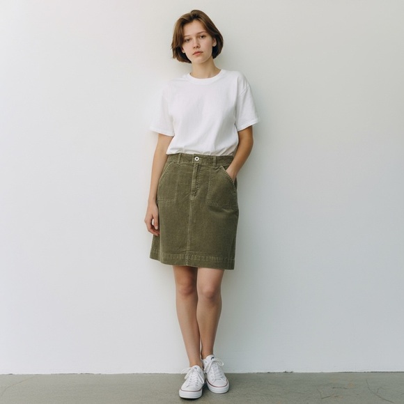 Carhartt Corduroy Skirt Size 8 Olive Green Knee Length Fall Pockets Academia - Picture 10 of 10